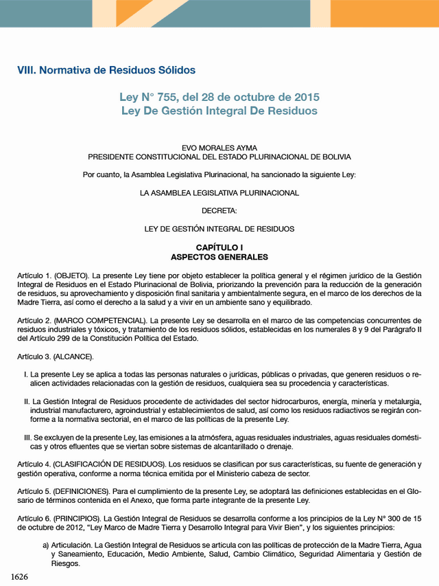 Ley Nº 755 de Gestión Integral de Residuos