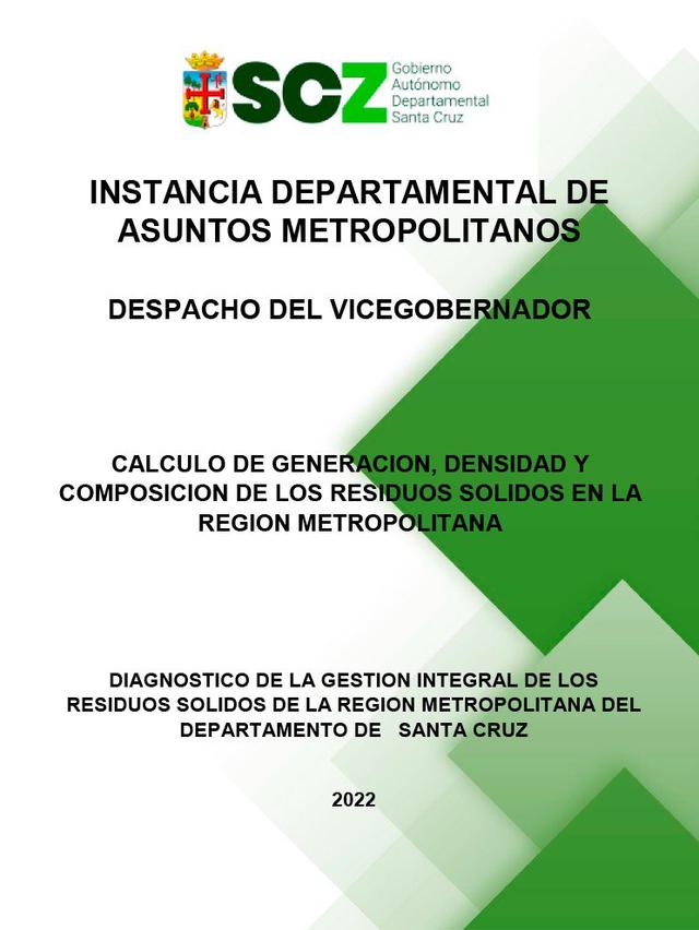 Calculo de generación, densidad y composición de los residuos sólidos en la Región Metropolitana.